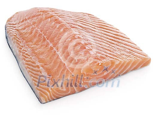 Piece of salmon on a white space