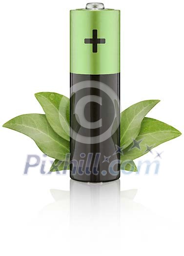 Conceptual battery with green leaves Conceptual battery with green leaves