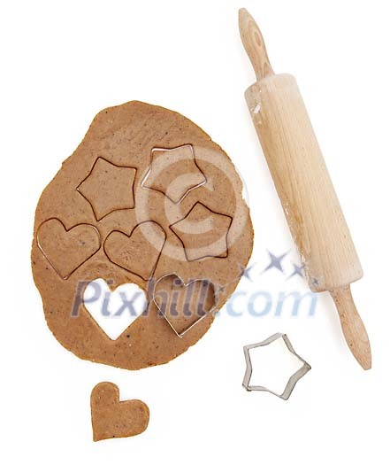 Clipped gingerbread dough with rolling pin Clipped gingerbread dough with rolling pin