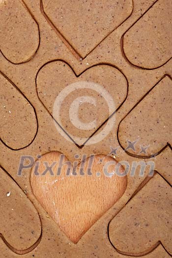 Gingerbread dough with hearts
