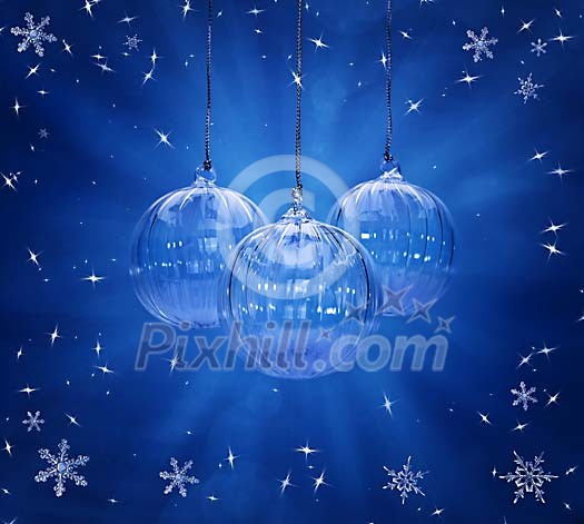 Crystal christmas balls on a blue background