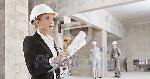 Woman at the building site Woman at the building site