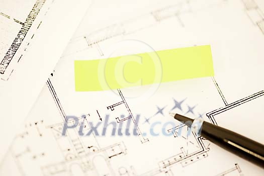 Pen on the blueprint Pen on the blueprint