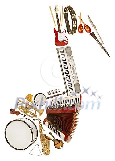 Note made of different musical instruments