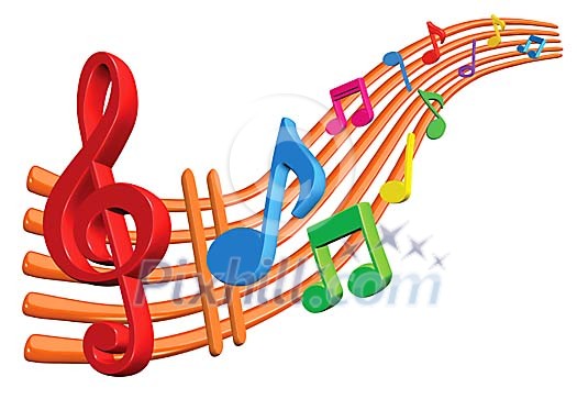 Colourful musical notes on a white background