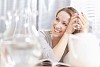 Woman smiling at the table