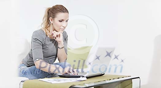 Woman at the computer at home