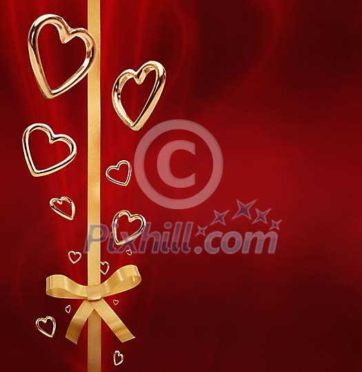 Valentines card with golden hearts