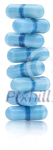 Tower made of blue pills Tower made of blue pills