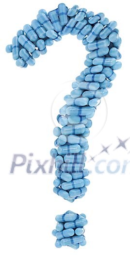 Clipped question mark made of blue pills