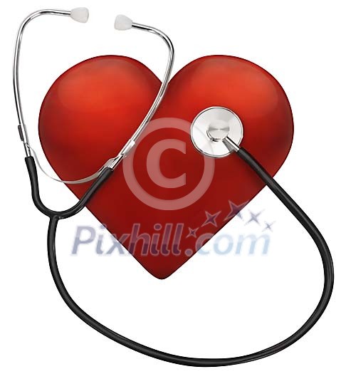 Clipped red heart with stetoscope