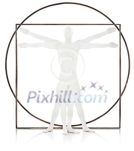 Clipped white man as the Vitruvian Man