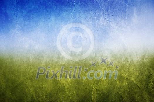 Sky and grass on a fading painting