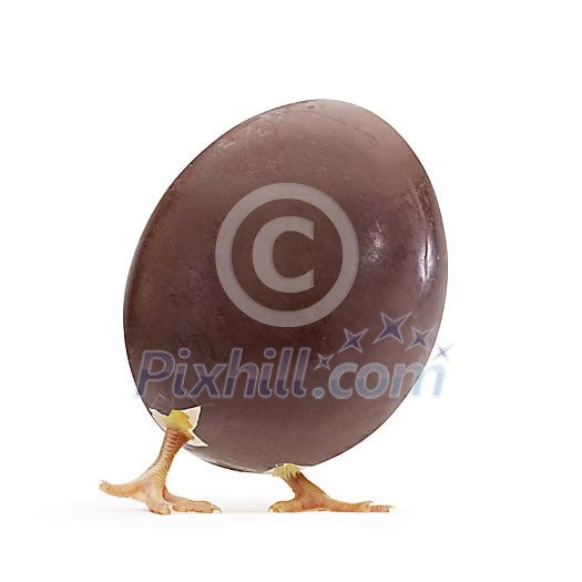 Clipped chocolate egg with chick legs Clipped chocolate egg with chick legs