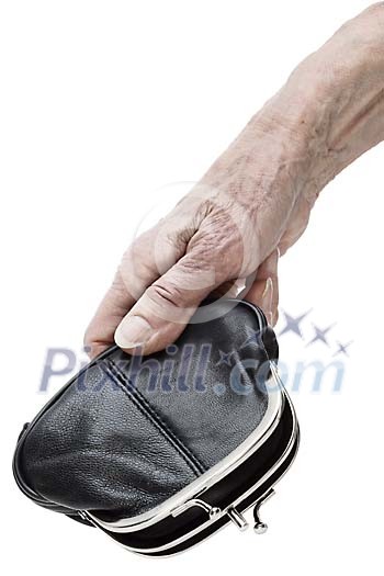 Old hand holding an empty wallet