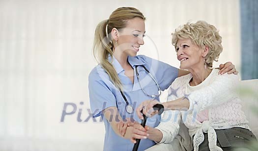 Old woman with a young nurse