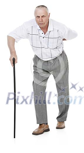 Senior male isolated with walking stick