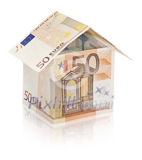 House with clipping path made of 50 euro bills