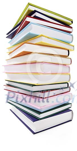 Wideangle shot of a pile of books, hand made clipping path included