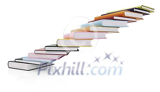 Pile of books grouped to symolize stairs, hand made clipping path included