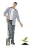 Man, shovel and a newly planted seedling with hand made clipping path