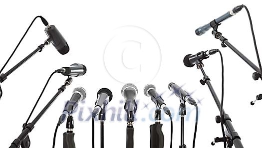 Clipped microphones on a white background