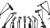Clipped microphones on a white background