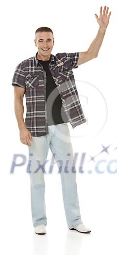 Clipped man standing and waving Clipped man standing and waving