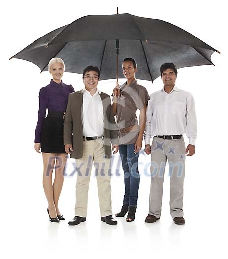 Mulitcultural people under one big umbrella