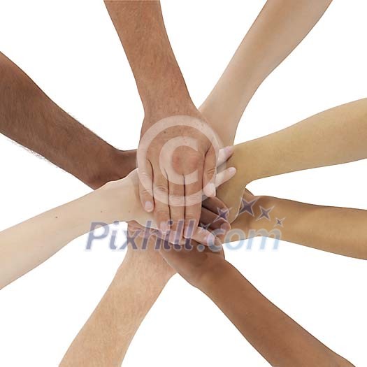 Multicultural hands on top of each other