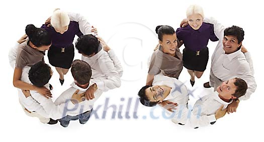 Multicultural group standing in circles Multicultural group standing in circles