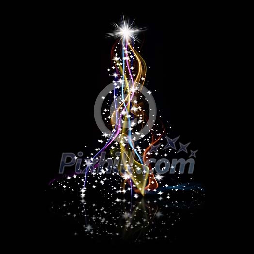 Stars and smoky lines in the shape of a christmas tree Stars and smoky lines in the shape of a christmas tree