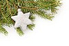 Silver christmas star on fir branch