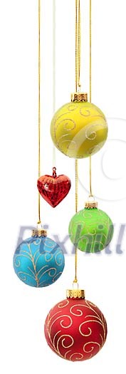 Christmas balls hanging on a string