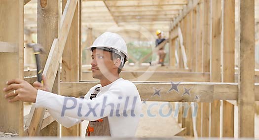 Construction worker hammering