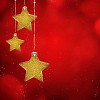 Golden stars hanging on red christmas background