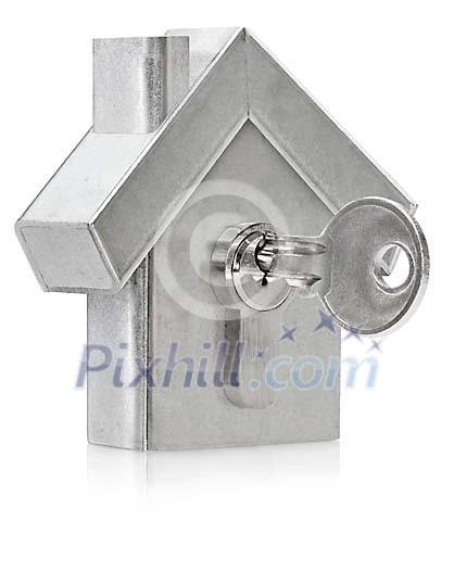 Key lock on house shaped metal