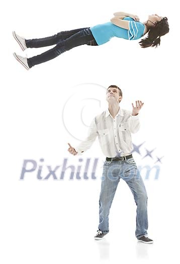 Female falling and male catching Female falling and male catching