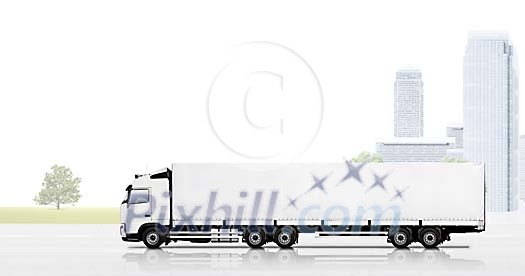 Super long truck in fantasy surrounding Super long truck in fantasy surrounding