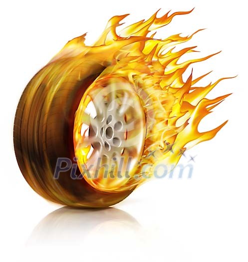 Wheel on fire and in motion