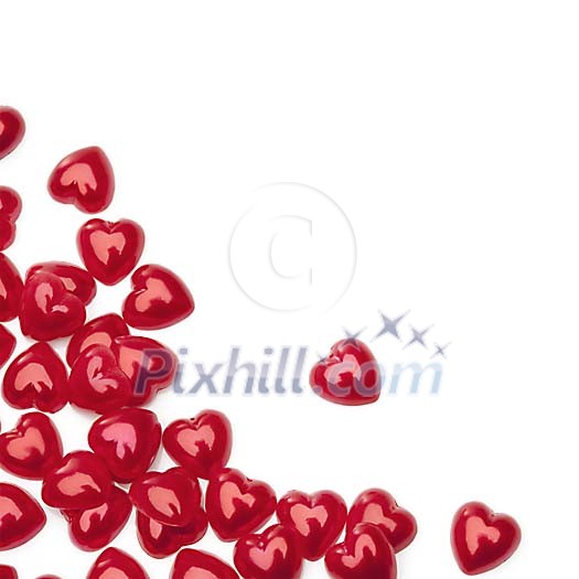 Isolated red hearts in the corner