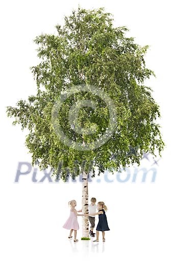 Kids dancing around the tree