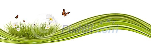 Nature elements combined with a green wave Nature elements combined with a green wave