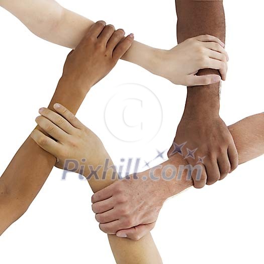 Isolated hands holding armsin circle
