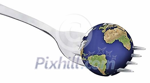 Globe on a the tip of a fork
