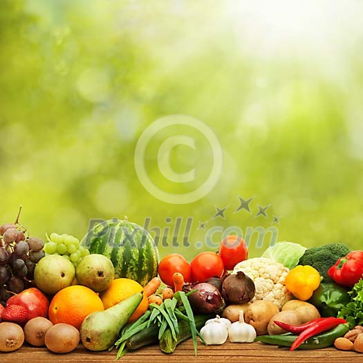 Collection of food on wooden table Collection of food on wooden table