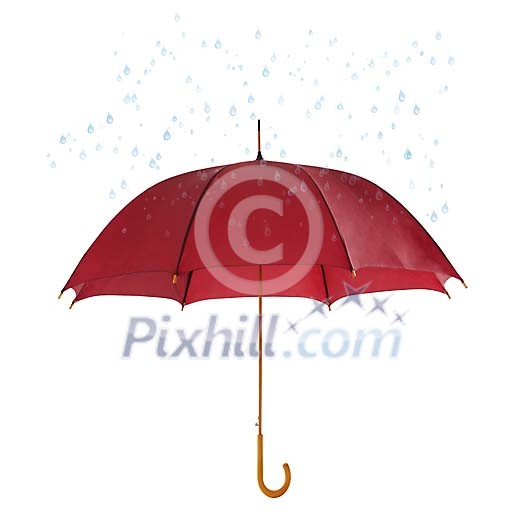 Blue raindrops over red umbrella