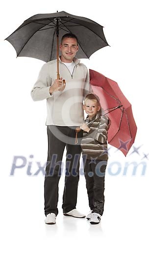 Father and son with umbrella's Father and son with umbrella's