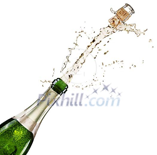 Isolated champagne bottle opening