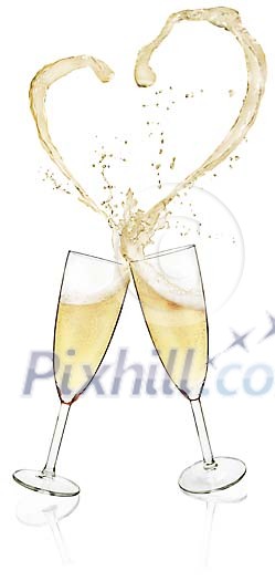 Champagne glasses with champagne in heartshape